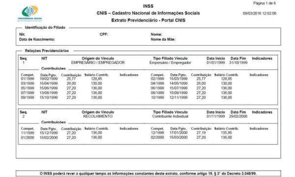 Informações no Extrato CNIS (Fonte - Google)