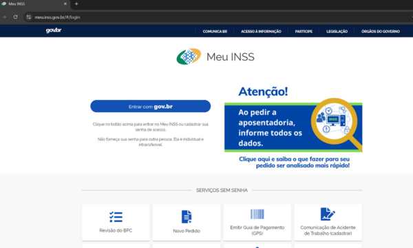 Página Inicial Meu INSS (Fonte - Google)