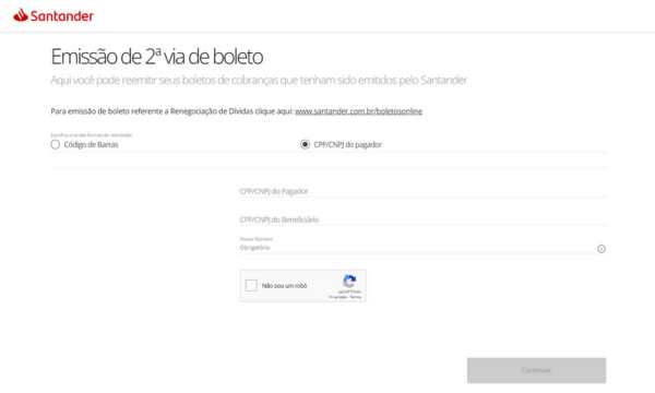 Segunda via de boleto (Fonte - Site do Santander)